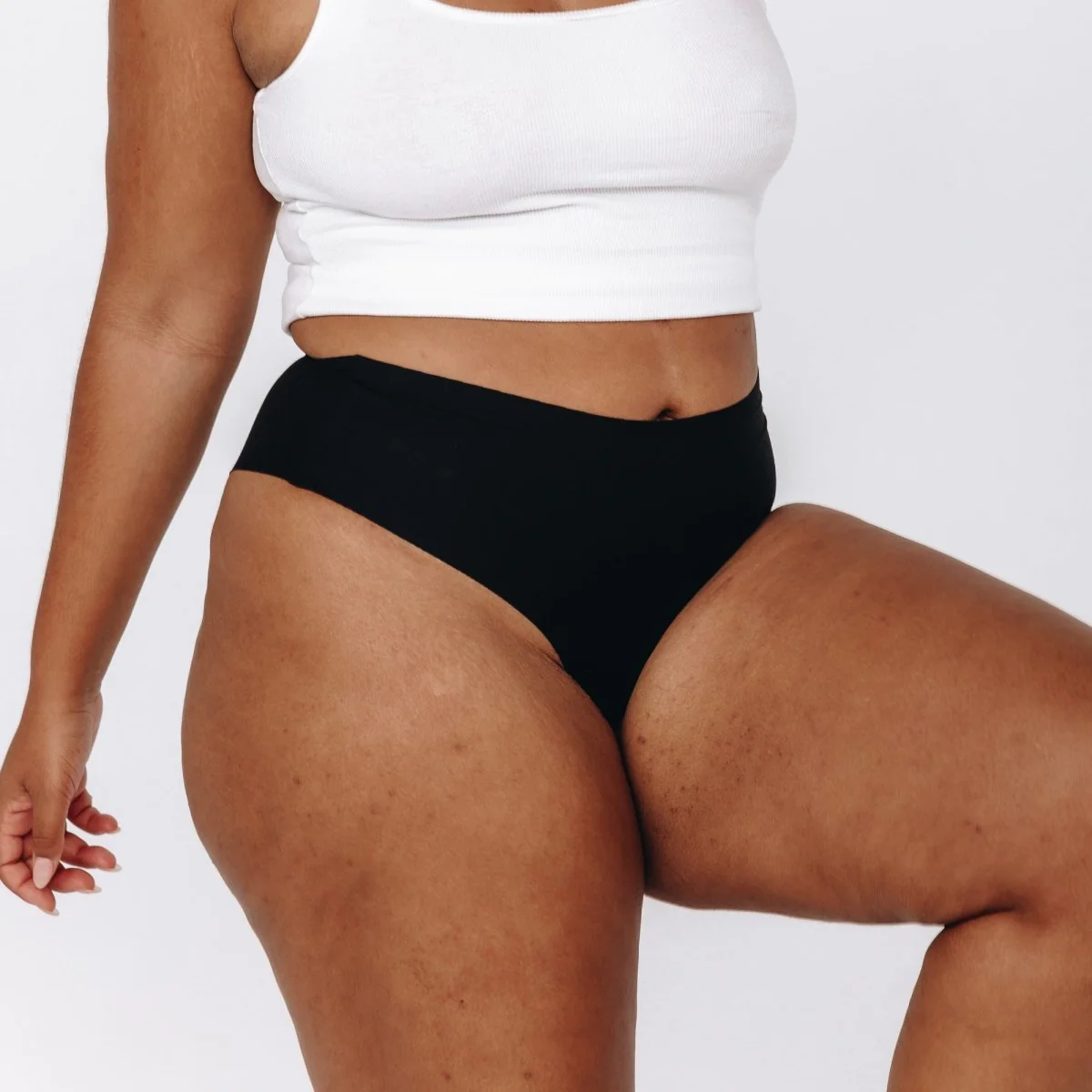 Mid-Rise Thong - Seamless Cotton - Black - Image 3
