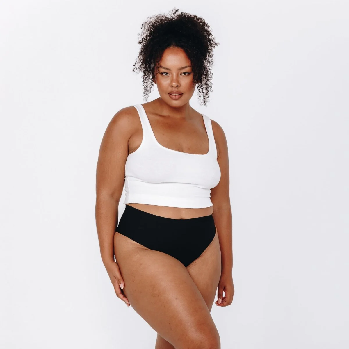 Mid-Rise Thong - Seamless Cotton - Black - Image 4